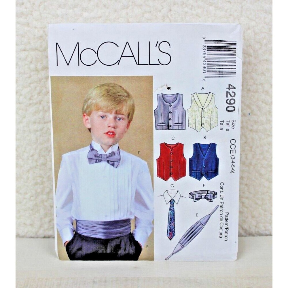 4290 McCalls SEWING Pattern UNCUT Child Boys 3 4 5 6 vest cummerbund bow neck ti